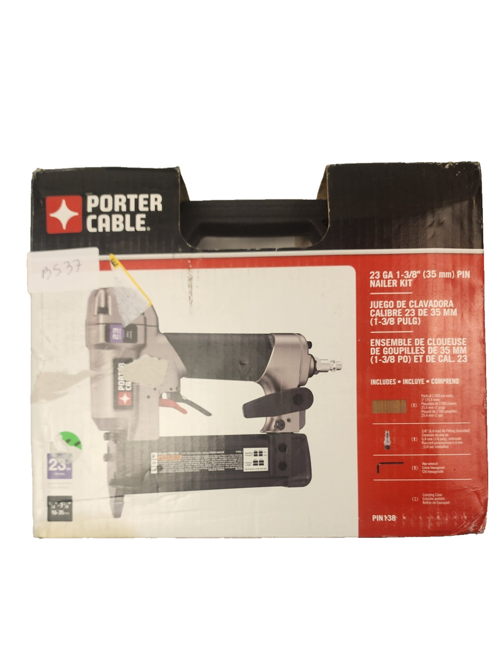 Porter-Cable PIN138 23 Gauge 1-3/8" Pin Trim Nailer w/ Case Oil-Free Pneumatic